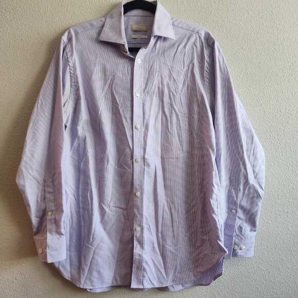Michael Kors Shirt Mens Medium Purple Slim Fit Long Sleeve Button Up Dress - Picture 1 of 8